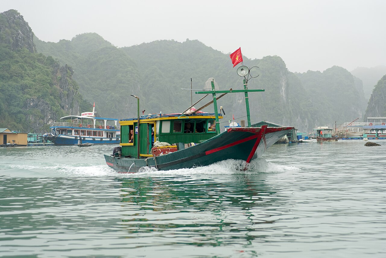 Boat on the water near Cai Beo, Cat Ba, in January 2024