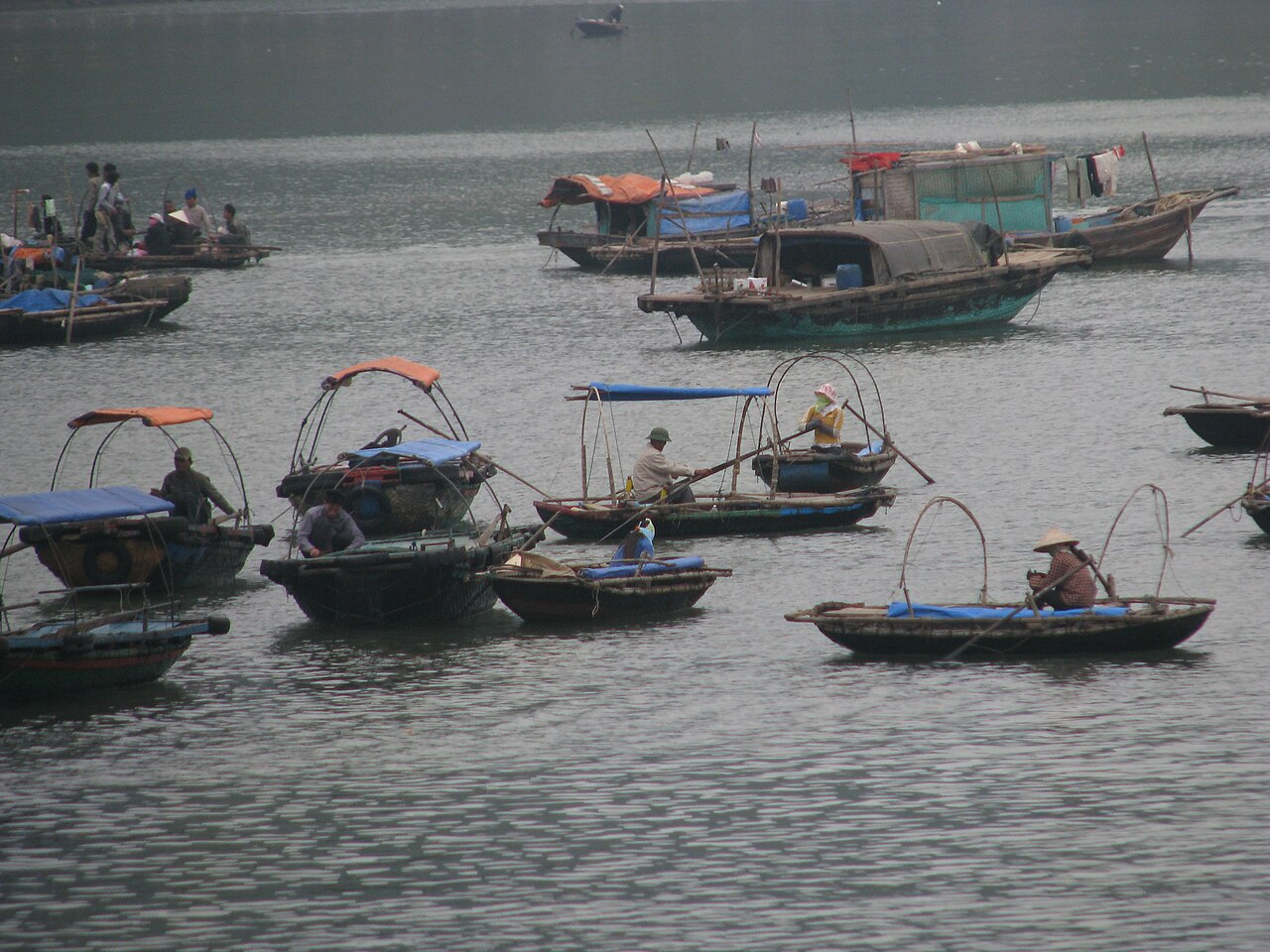 Small boats on Cat Ba harbour in 2008