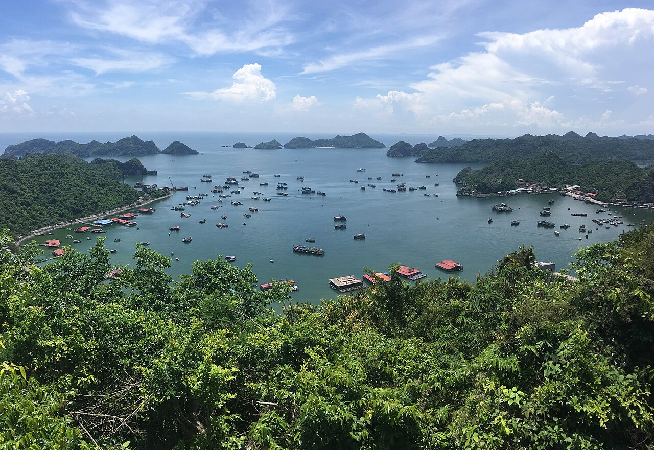 Vịnh thị trấn Cát Bà nhìn từ Pháo đài Thần công năm 2018