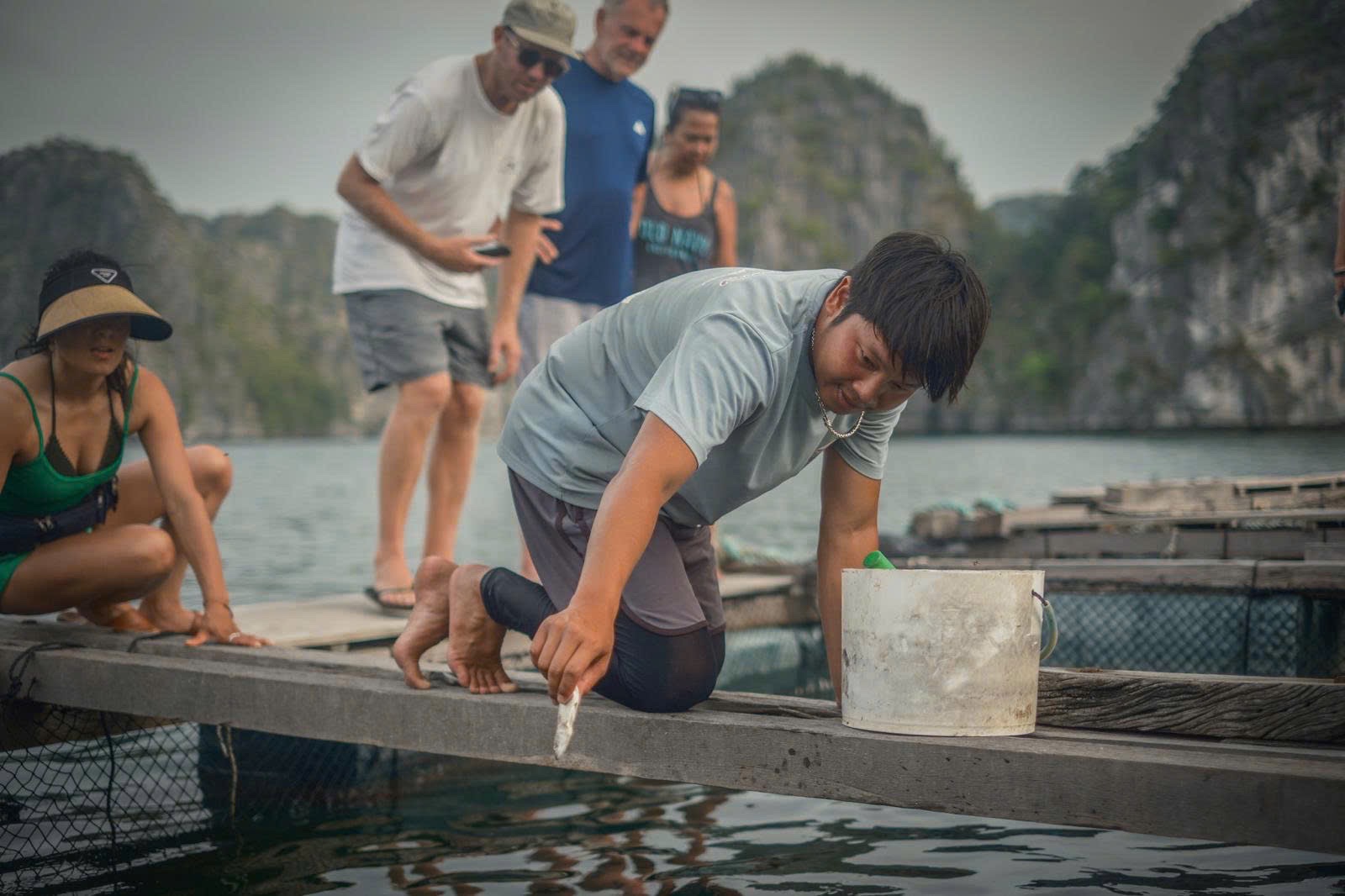 A local fish-feeding demonstration