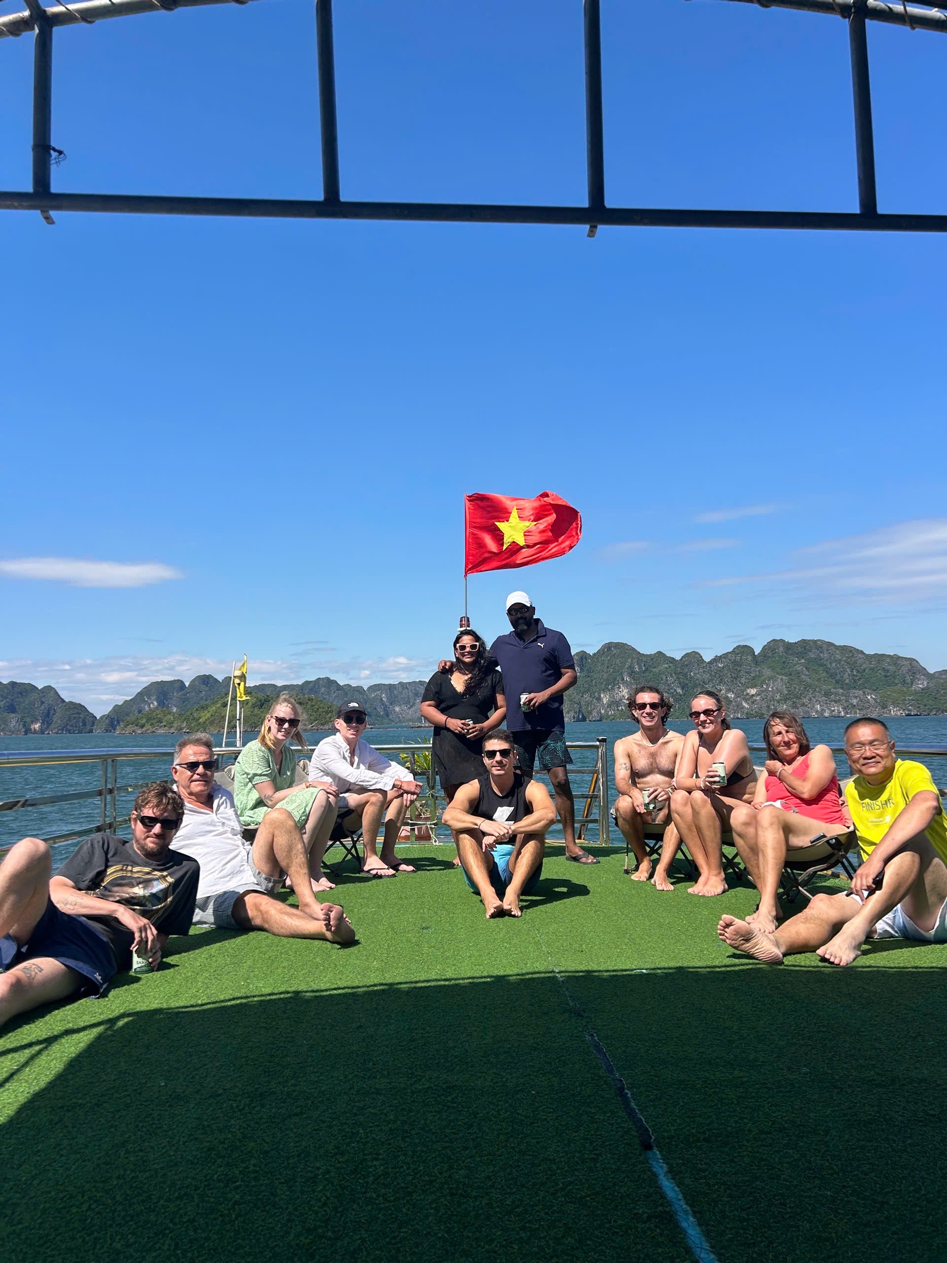 Guests relaxing together on the boat deck