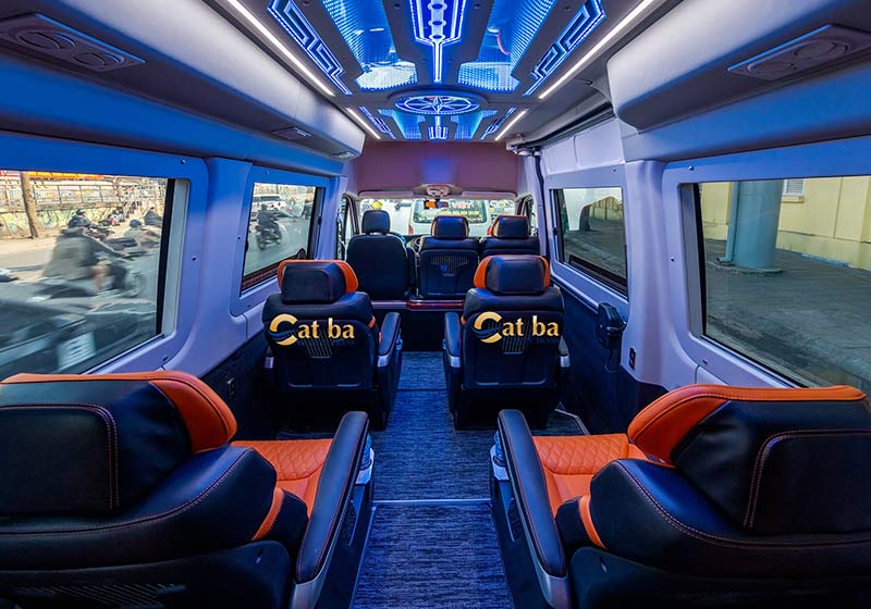 Passenger seats inside a limousine serving Cat Ba